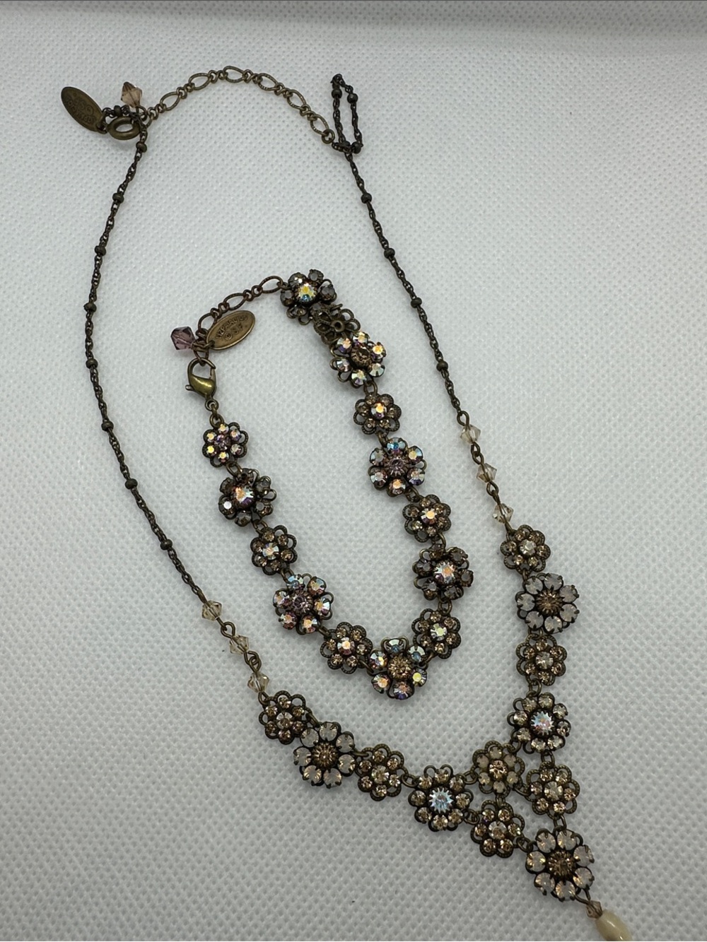 Liz Palacios Floral Crystal Necklace and Bracelet Set - Iridescent